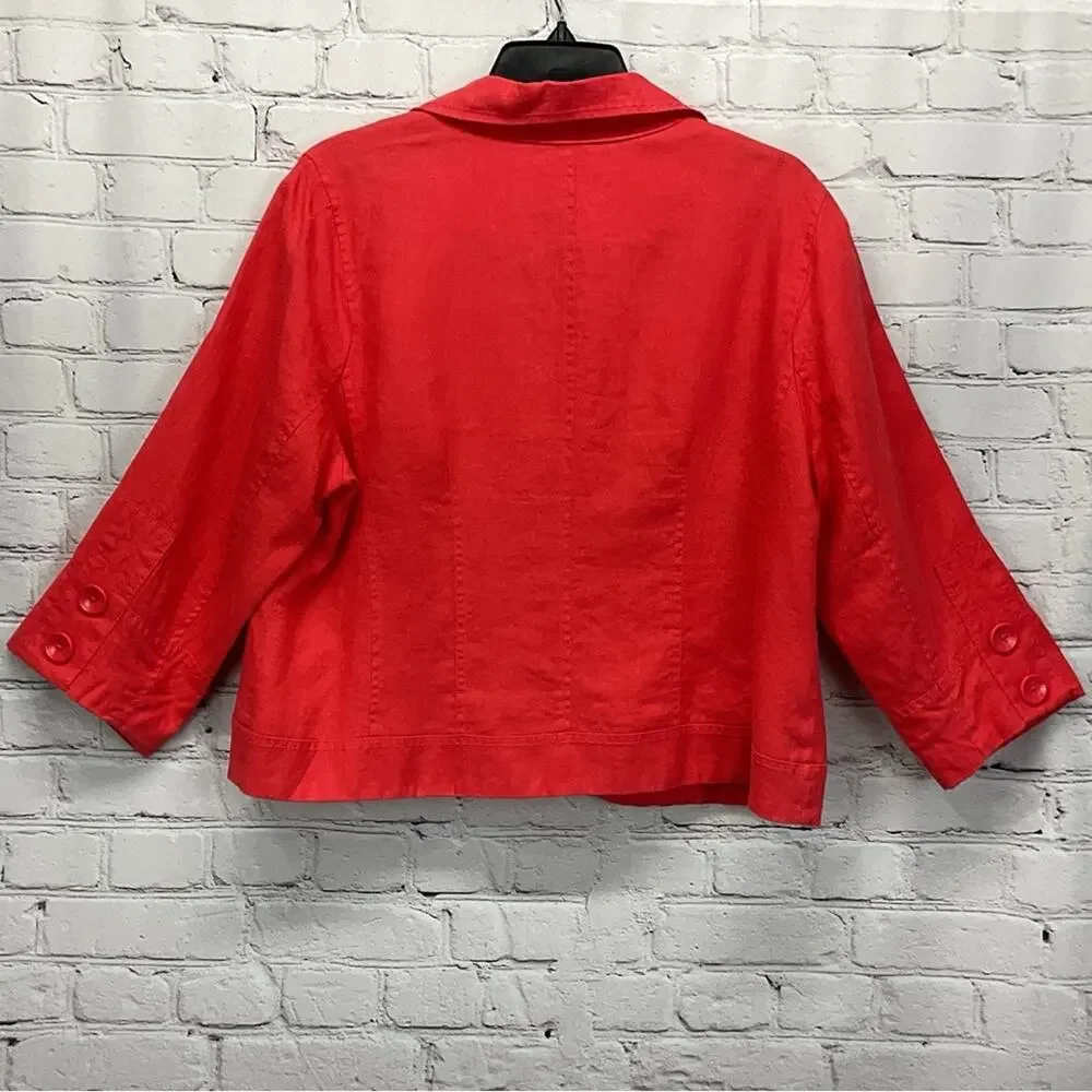 Kim Rogers Blazer Women's Petite Size XLP Red 100% Linen Business Casual Travel